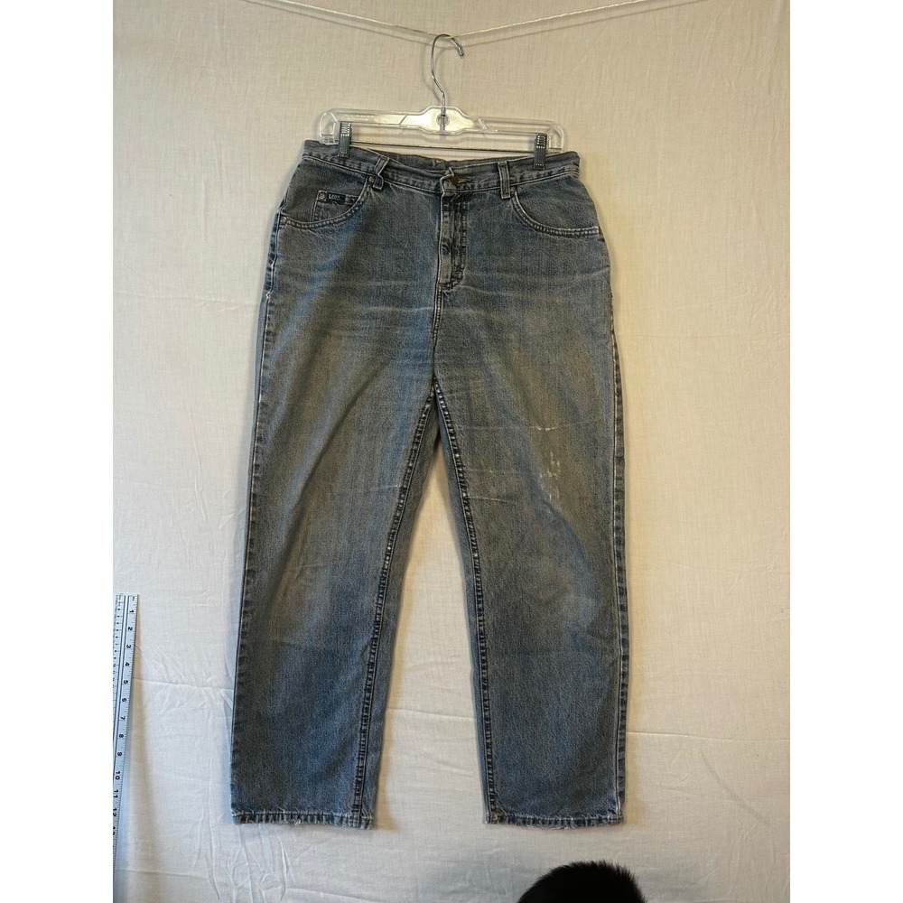 Lee Original Jeans Womens Blue Medium Wash High Waisted Relaxed Tapered Leg